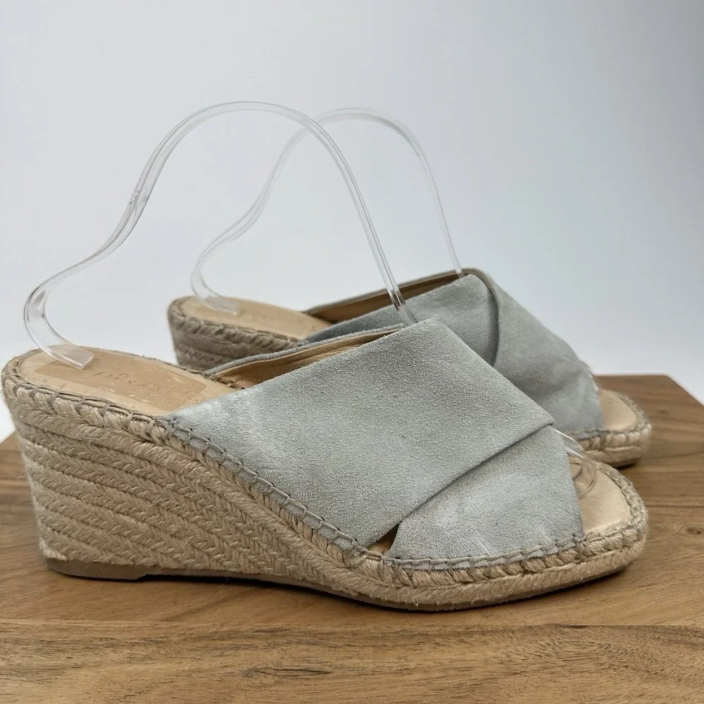 Womens Splendid Britt Teal Blue Leather Slip On Wedge Espadrille Sandals Size 10